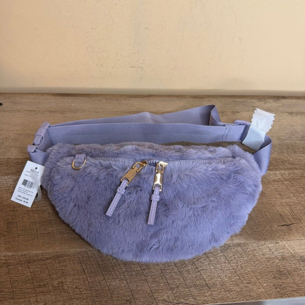 NWT large lavender faux fur fanny pack